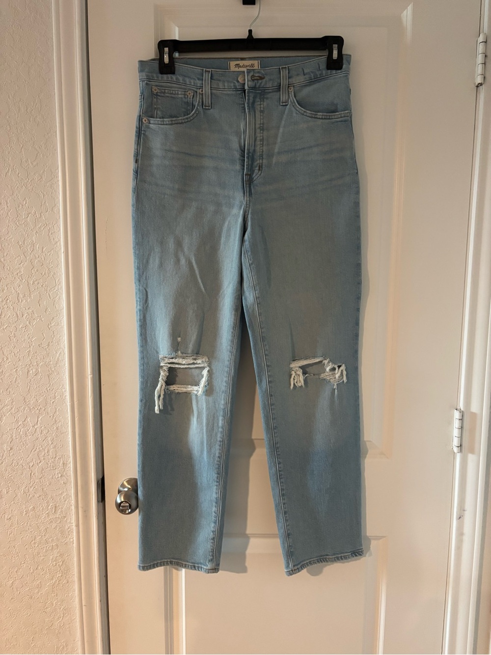Madewell Light Blue Distressed Straight-Leg Jeans